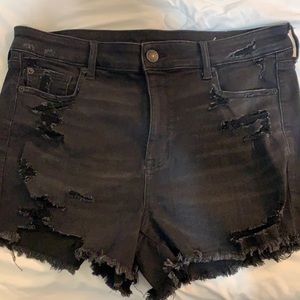 Black Highwaisted Ripped Jean Shorts